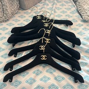 CHANEL Black Velvet Hangers with Gold Logo